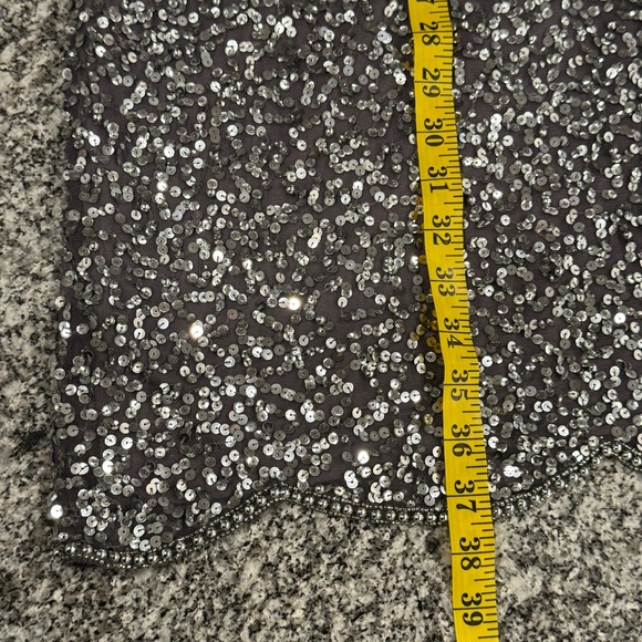 Adrianna Papell 18W Plus Gunmetal Sequin Sheath Midi Dress scalloped edges - Picture 15 of 16